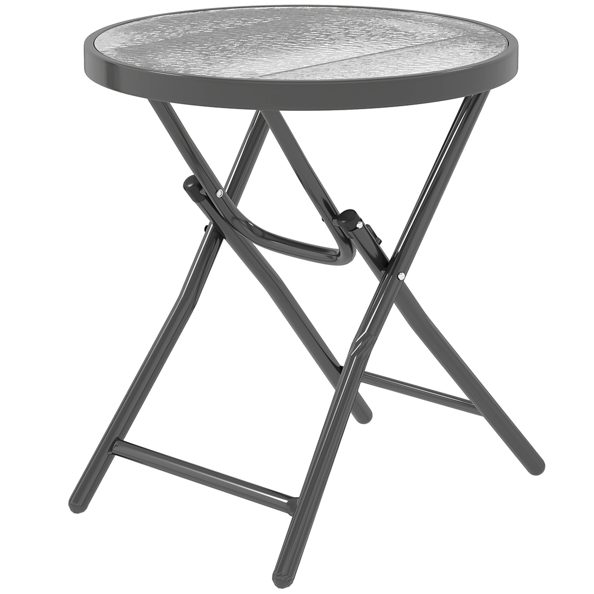 Round Bistro Garden Coffee Table Ø 60 x 50H cm Foldable Black Metal Tempered Glass Top