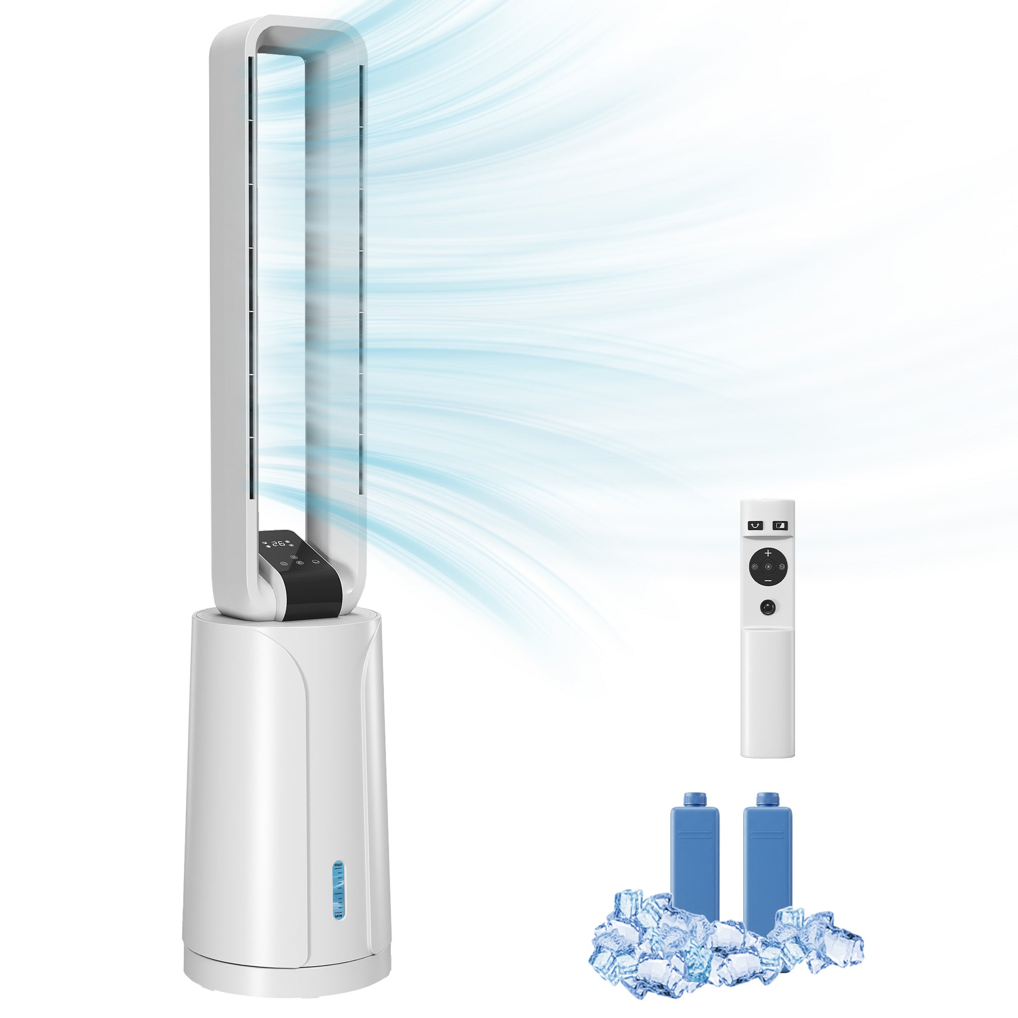 3-in-1 Portable Evaporative Air Cooler — Humidifier & Fan, 2 Ice Packs, 1.7 L Tank, 15-Hour Timer, 70° Oscillation, Remote, White