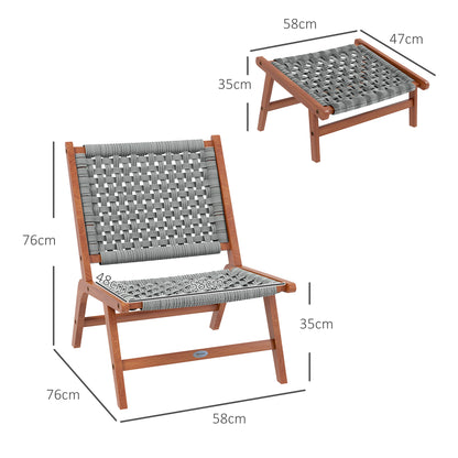 Garden Chair with Footrest - Relaxation Chair in Acacia Wood and Woven Resin - Natural, Gray
