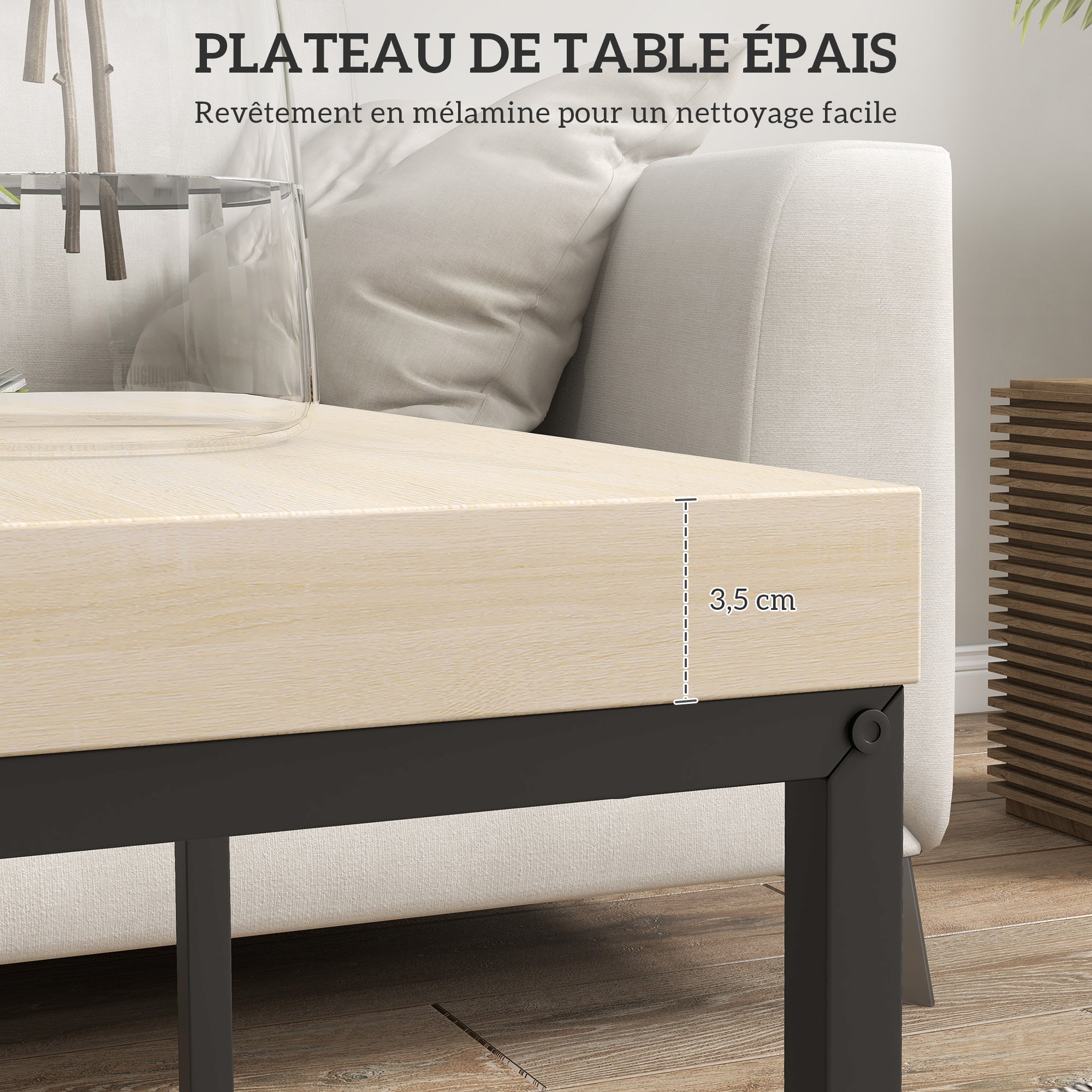 Set of 2 Nesting Side Tables Coffee Tables Square Living Room Tables Steel Frame and Light Wood Grain Tabletops