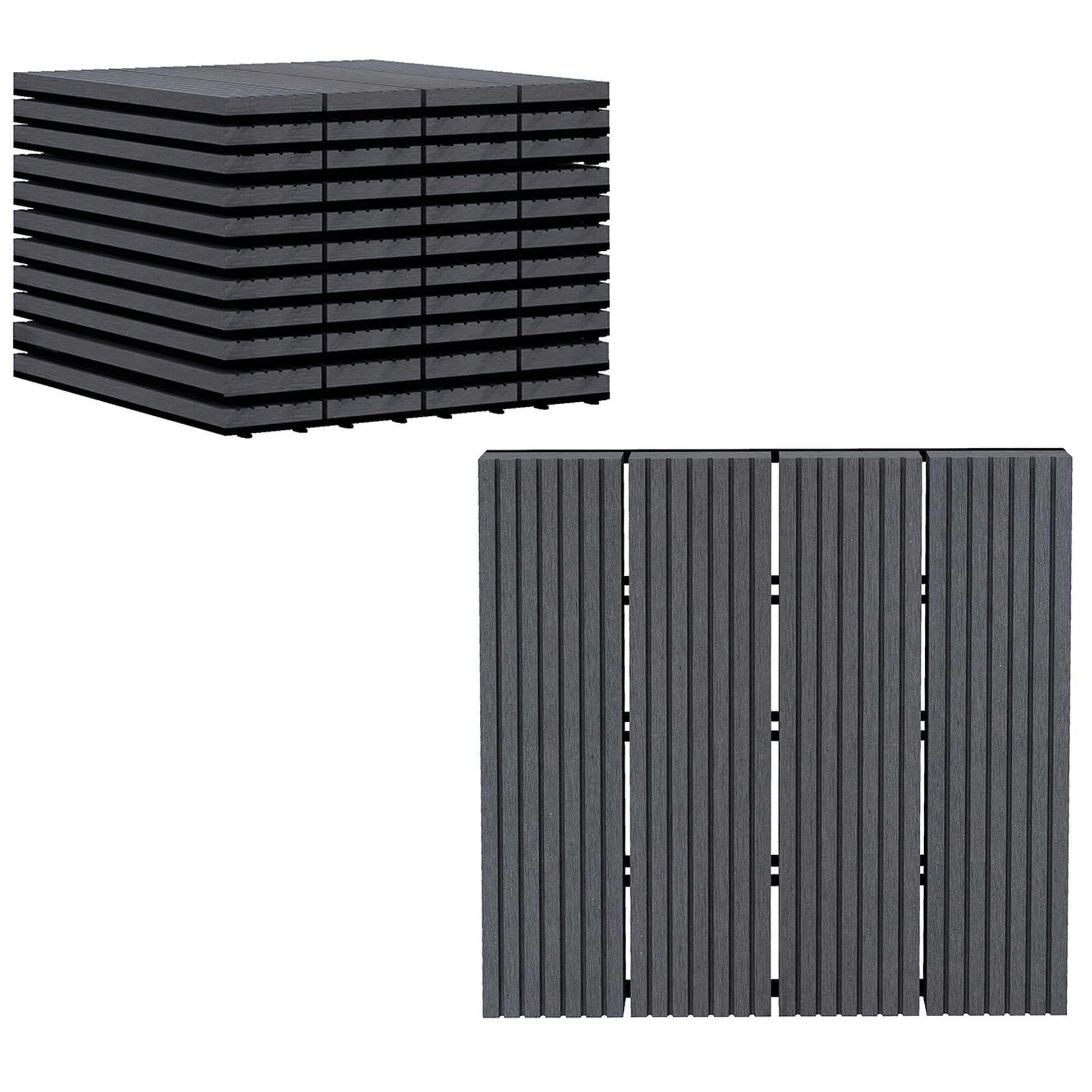 11-Piece Set Exterior Tiles 30x30 cm 1 sqm Outdoor Garden Flooring Non-Slip and Weather Resistant Easy Installation for Garden Terrace Balcony Gray