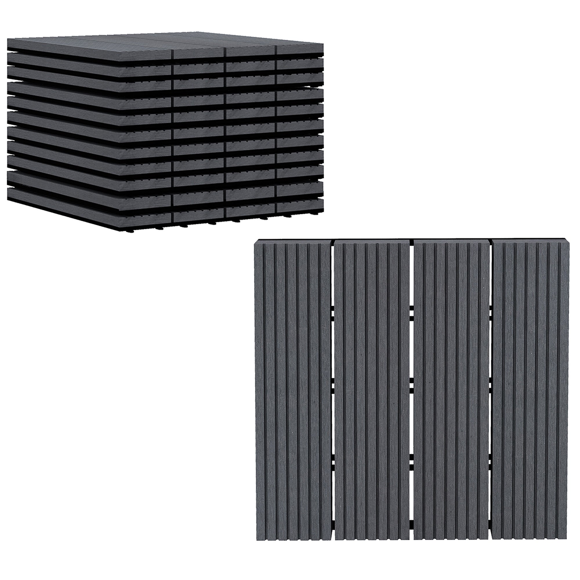 11-Piece Set Exterior Tiles 30x30 cm 1 sqm Outdoor Garden Flooring Non-Slip and Weather Resistant Easy Installation for Garden Terrace Balcony Gray