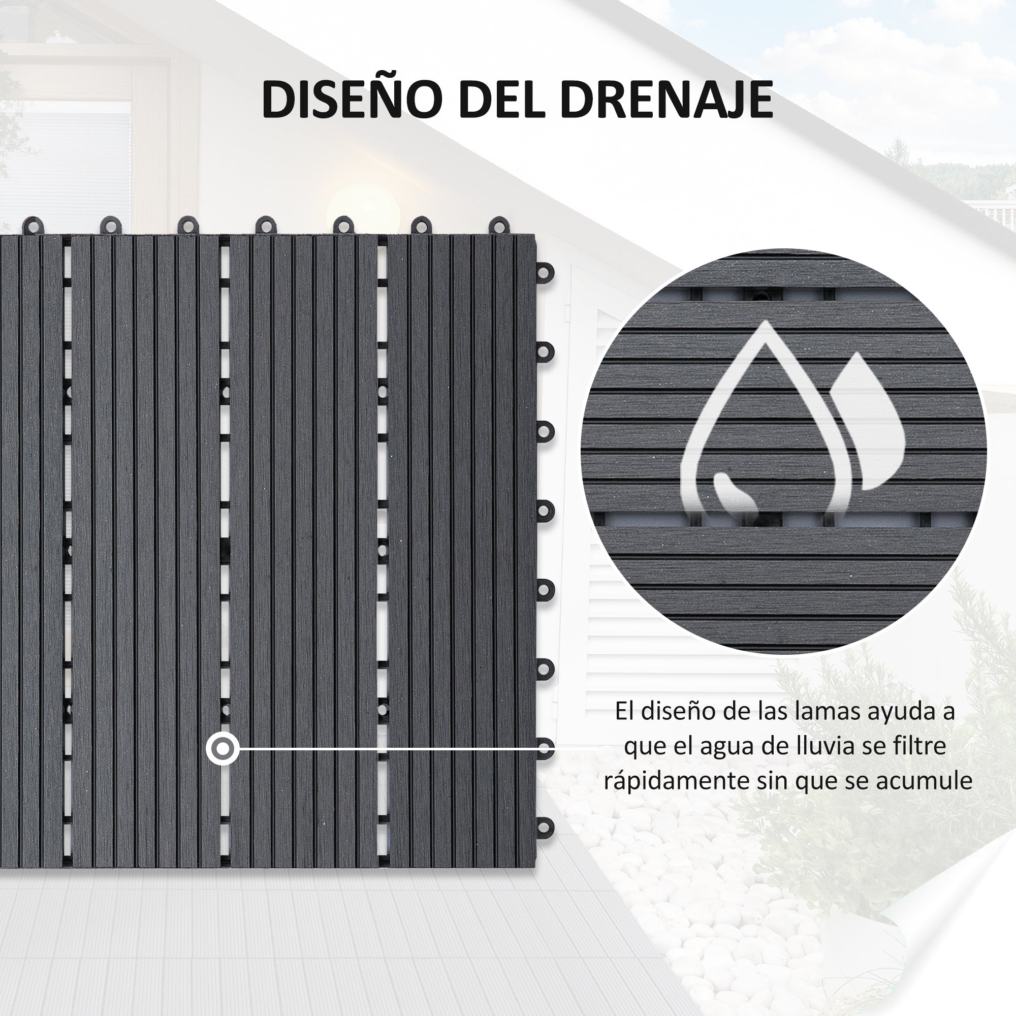 11-Piece Set Exterior Tiles 30x30 cm 1 sqm Outdoor Garden Flooring Non-Slip and Weather Resistant Easy Installation for Garden Terrace Balcony Gray