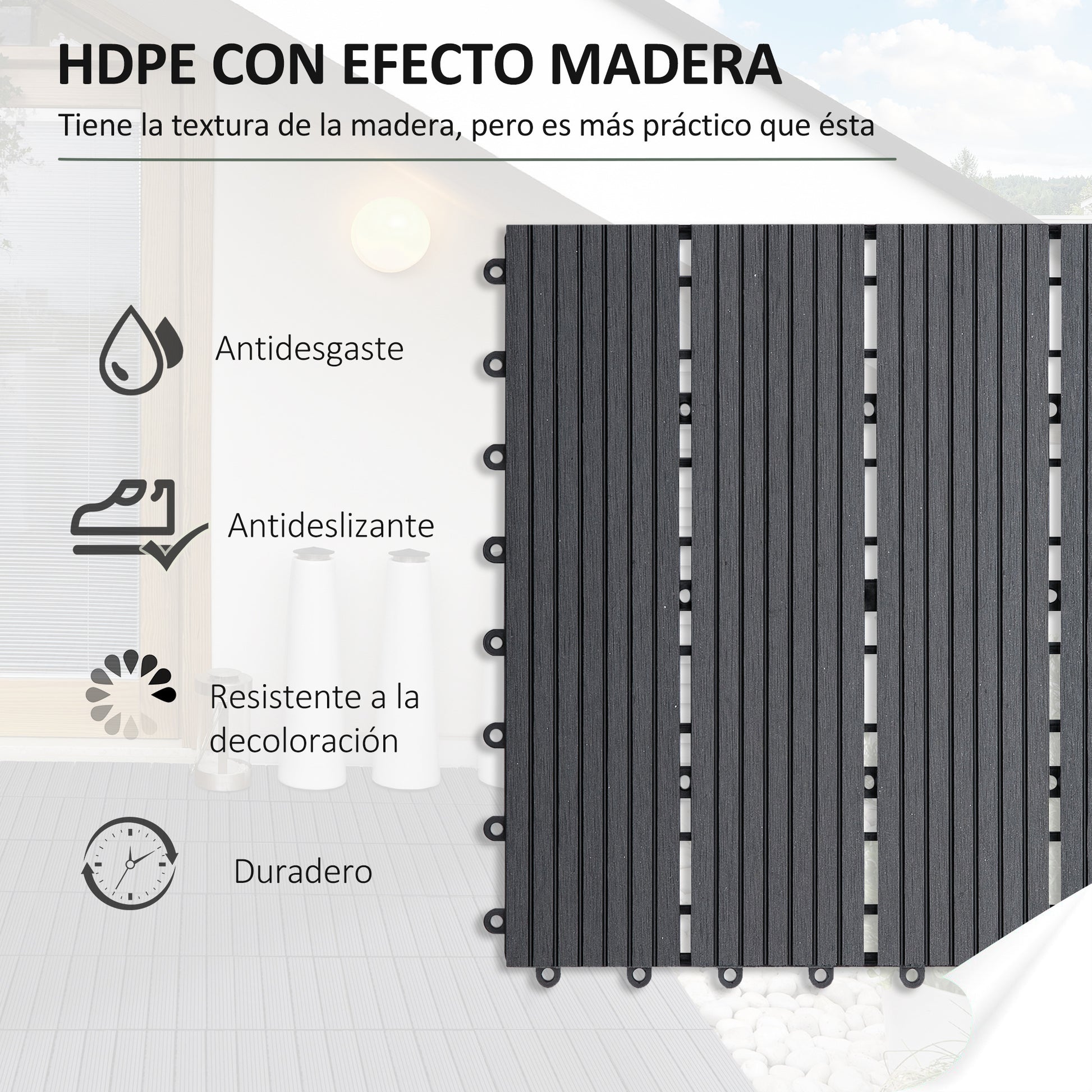 11-Piece Set Exterior Tiles 30x30 cm 1 sqm Outdoor Garden Flooring Non-Slip and Weather Resistant Easy Installation for Garden Terrace Balcony Gray