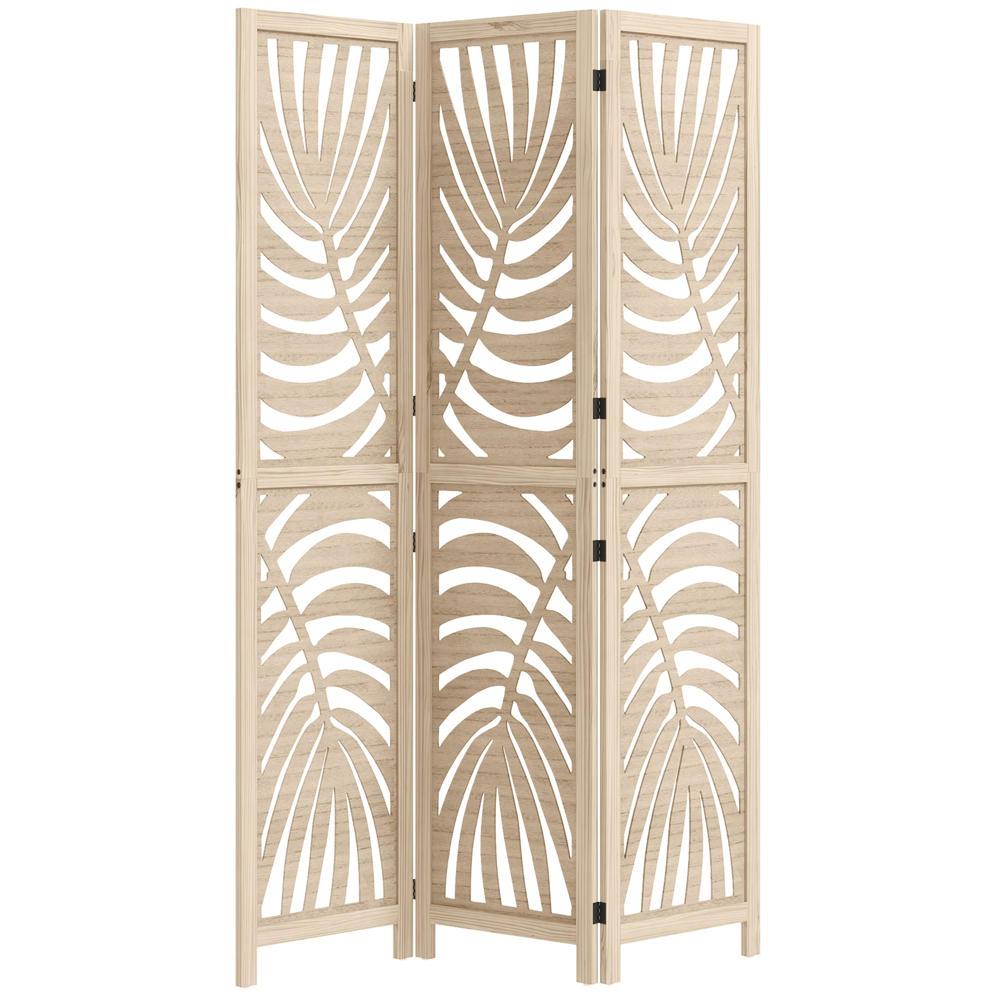 3-Panel Folding Room Divider 120x170 cm with Tropical Palm Leaf Print Room Divider for Living Room Bedroom Office Natural