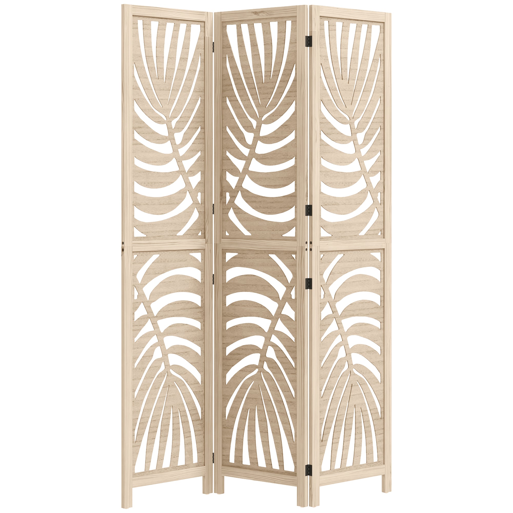 3-Panel Folding Room Divider 120x170 cm with Tropical Palm Leaf Print Room Divider for Living Room Bedroom Office Natural