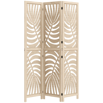 3-Panel Folding Room Divider 120x170 cm with Tropical Palm Leaf Print Room Divider for Living Room Bedroom Office Natural