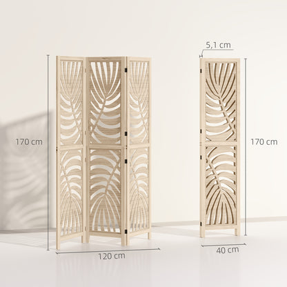 3-Panel Folding Room Divider 120x170 cm with Tropical Palm Leaf Print Room Divider for Living Room Bedroom Office Natural