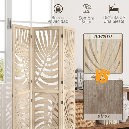 3-Panel Folding Room Divider 120x170 cm with Tropical Palm Leaf Print Room Divider for Living Room Bedroom Office Natural