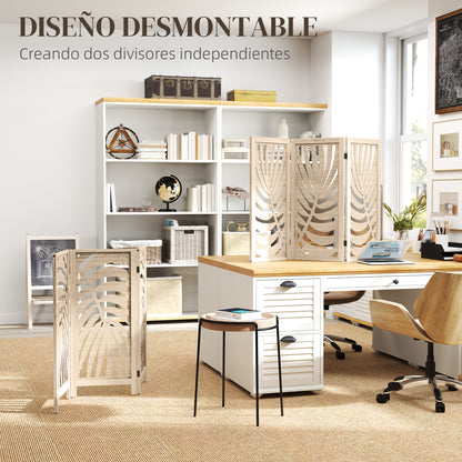 3-Panel Folding Room Divider 120x170 cm with Tropical Palm Leaf Print Room Divider for Living Room Bedroom Office Natural