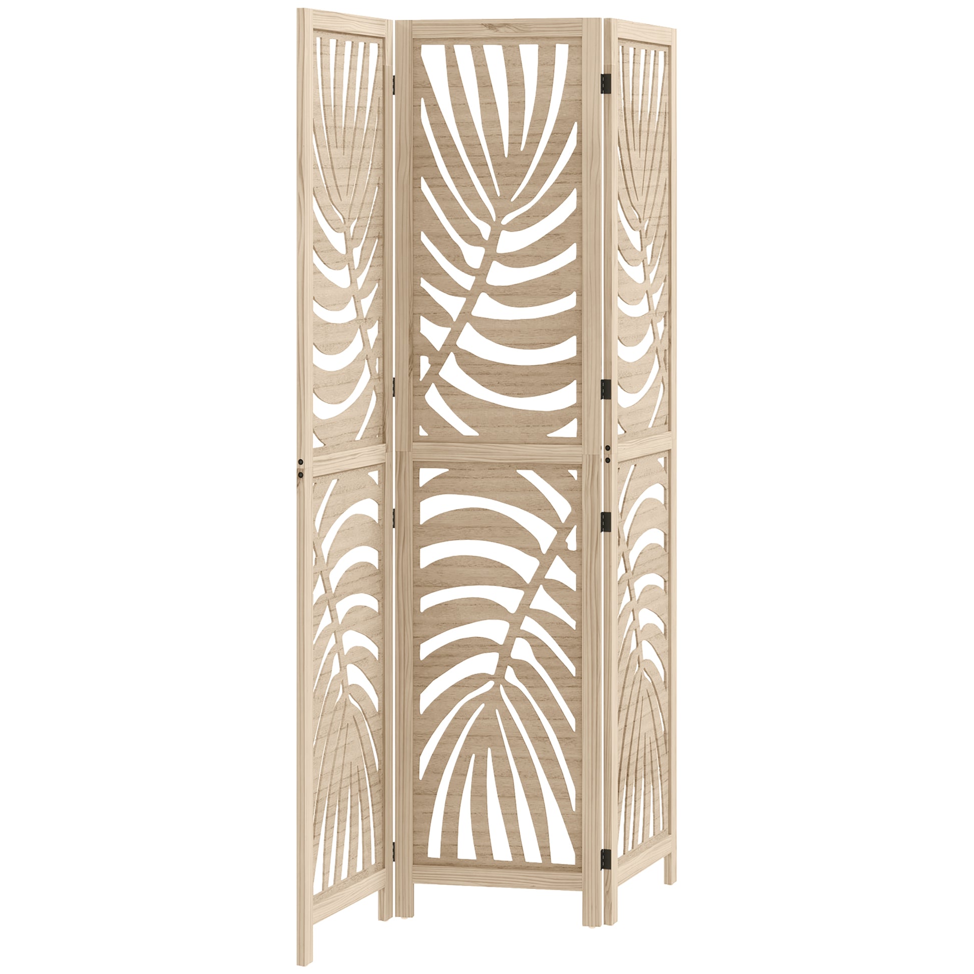 3-Panel Folding Room Divider 120x170 cm with Tropical Palm Leaf Print Room Divider for Living Room Bedroom Office Natural