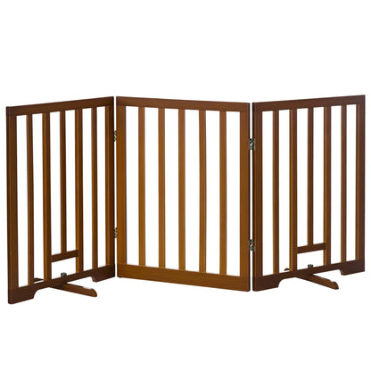Foldable 3-Panel Dog Gate with Non-Slip Feet for Hallways, Stairs, and Rooms, Made of Pine Wood, 181x35x76 cm, Dark Brown