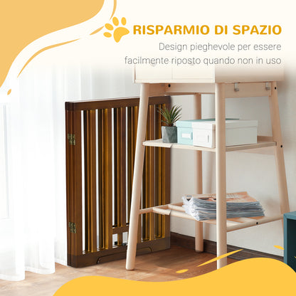 Foldable 3-Panel Dog Gate with Non-Slip Feet for Hallways, Stairs, and Rooms, Made of Pine Wood, 181x35x76 cm, Dark Brown