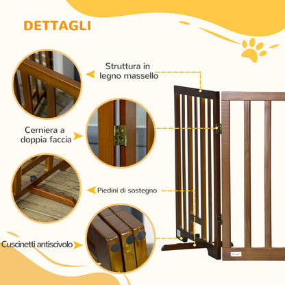 Foldable 3-Panel Dog Gate with Non-Slip Feet for Hallways, Stairs, and Rooms, Made of Pine Wood, 181x35x76 cm, Dark Brown