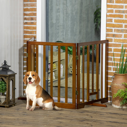 Foldable 3-Panel Dog Gate with Non-Slip Feet for Hallways, Stairs, and Rooms, Made of Pine Wood, 181x35x76 cm, Dark Brown