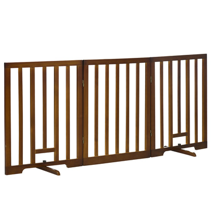Foldable 3-Panel Dog Gate with Non-Slip Feet for Hallways, Stairs, and Rooms, Made of Pine Wood, 181x35x76 cm, Dark Brown