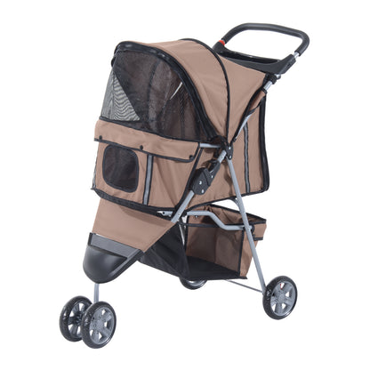 Dog Stroller Foldable for Dogs & Cats Cat Stroller with Cushion Mesh Windows Cup Holder Storage Bag Cat Carriage Buggy Coffee