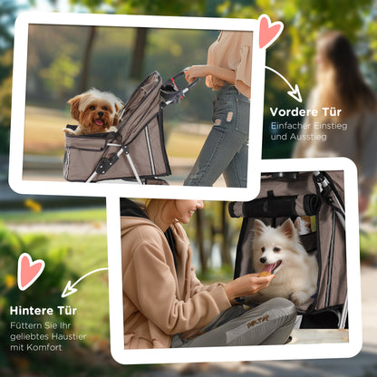 Dog Stroller Foldable for Dogs & Cats Cat Stroller with Cushion Mesh Windows Cup Holder Storage Bag Cat Carriage Buggy Coffee