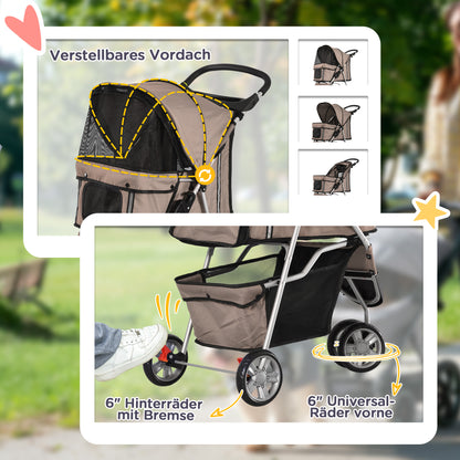 Dog Stroller Foldable for Dogs & Cats Cat Stroller with Cushion Mesh Windows Cup Holder Storage Bag Cat Carriage Buggy Coffee