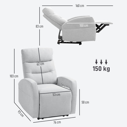 Recliner Chair, TV Chair with Reclining Function, Padded TV Chair with Footrest, Linen-Look Lounge Chair for Living Room, Bedroom up to 150 kg, Light Grey