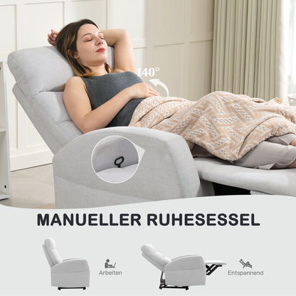 Recliner Chair, TV Chair with Reclining Function, Padded TV Chair with Footrest, Linen-Look Lounge Chair for Living Room, Bedroom up to 150 kg, Light Grey