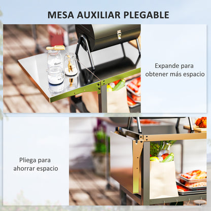 3-Level Grill Cart BBQ Trolley Service Cart with Wheels Stainless Steel Countertop Foldable Side Table and Handle Pizza Oven Table for Garden Patio Black