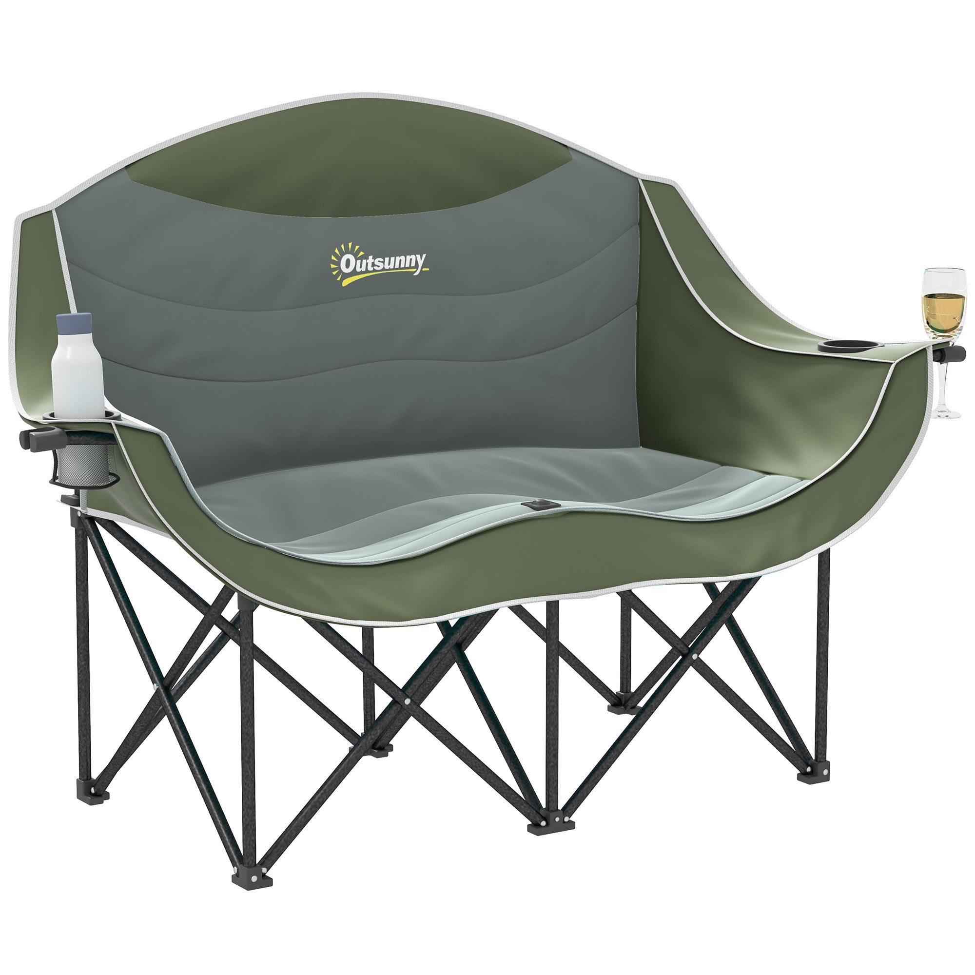 2-Person Folding Camping Chair with Cup Holders and Carry Bag — Padded Double Seat, Lightweight, Heavy-Duty up to 250 kg