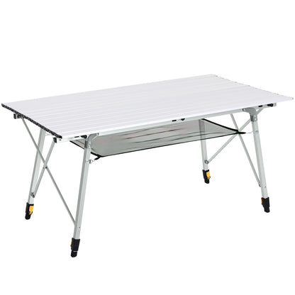 Picnic Folding Table, Foldable Camping Table with Adjustable Height, Includes Carrying Bag, Aluminum, Silver, 120 x 69 x 59-78 cm