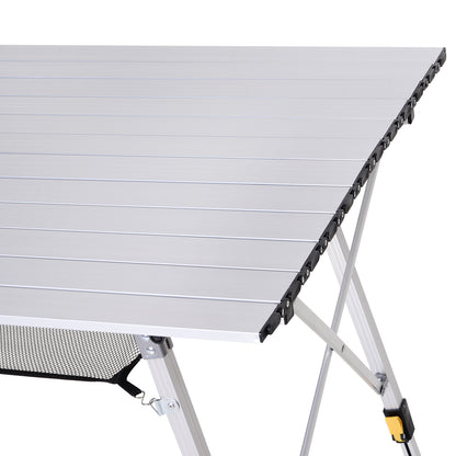 Picnic Folding Table, Foldable Camping Table with Adjustable Height, Includes Carrying Bag, Aluminum, Silver, 120 x 69 x 59-78 cm