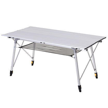 Picnic Folding Table, Foldable Camping Table with Adjustable Height, Includes Carrying Bag, Aluminum, Silver, 120 x 69 x 59-78 cm