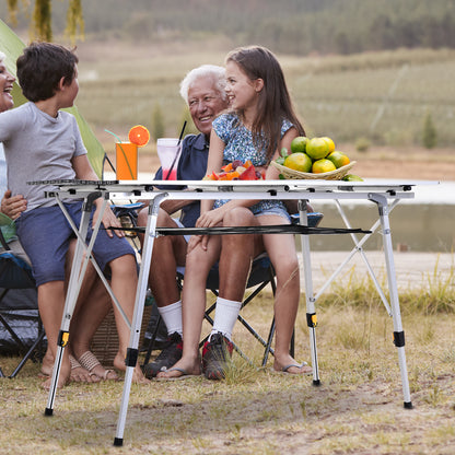 Picnic Folding Table, Foldable Camping Table with Adjustable Height, Includes Carrying Bag, Aluminum, Silver, 120 x 69 x 59-78 cm