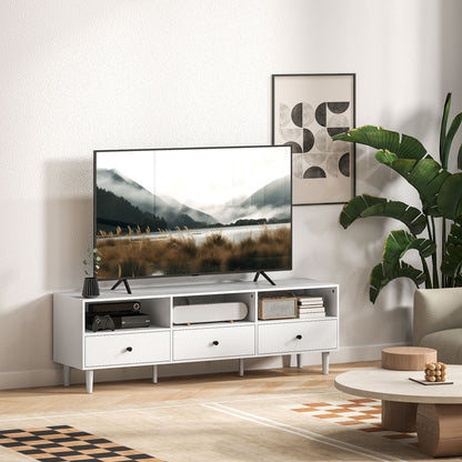 TV Stand TV Cabinet Wood TV Stand for TVs up to 75" with 3 Drawers, 3 Open Shelves, Cable Management, for Living Room Bedroom, 140 x 34 x 45 cm, White