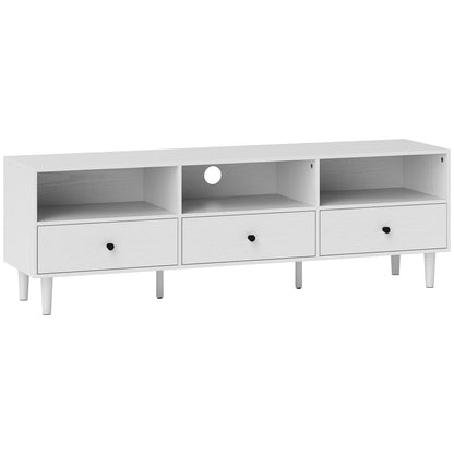 TV Stand TV Cabinet Wood TV Stand for TVs up to 75" with 3 Drawers, 3 Open Shelves, Cable Management, for Living Room Bedroom, 140 x 34 x 45 cm, White