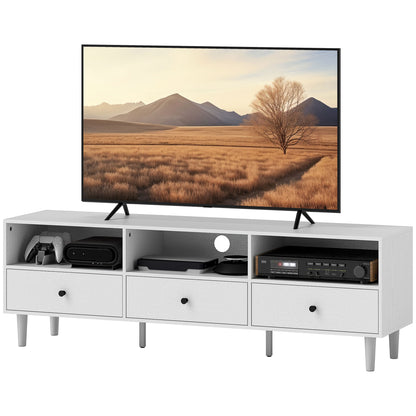 TV Stand TV Cabinet Wood TV Stand for TVs up to 75" with 3 Drawers, 3 Open Shelves, Cable Management, for Living Room Bedroom, 140 x 34 x 45 cm, White