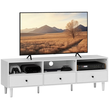 TV Stand TV Cabinet Wood TV Stand for TVs up to 75" with 3 Drawers, 3 Open Shelves, Cable Management, for Living Room Bedroom, 140 x 34 x 45 cm, White
