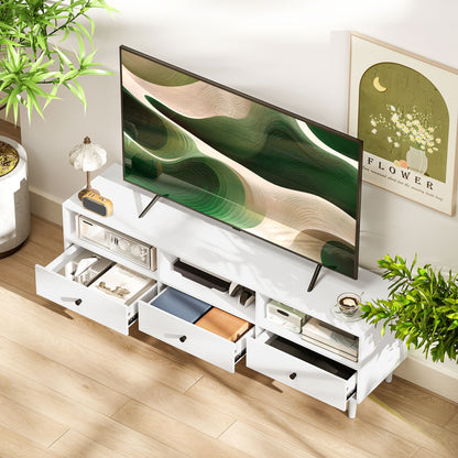 TV Stand TV Cabinet Wood TV Stand for TVs up to 75" with 3 Drawers, 3 Open Shelves, Cable Management, for Living Room Bedroom, 140 x 34 x 45 cm, White