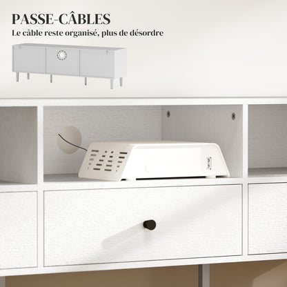 TV Stand TV Cabinet Wood TV Stand for TVs up to 75" with 3 Drawers, 3 Open Shelves, Cable Management, for Living Room Bedroom, 140 x 34 x 45 cm, White