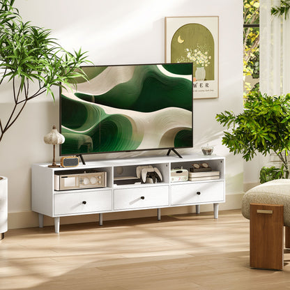 TV Stand TV Cabinet Wood TV Stand for TVs up to 75" with 3 Drawers, 3 Open Shelves, Cable Management, for Living Room Bedroom, 140 x 34 x 45 cm, White