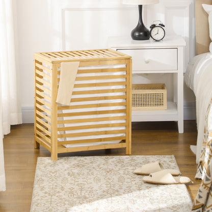 Laundry Basket Hamper 55L Laundry Box, Laundry Collector with Lid, Removable Laundry Bag, for Bedroom, Bathroom, Bamboo, 50 x 36 x 60 cm, Natural