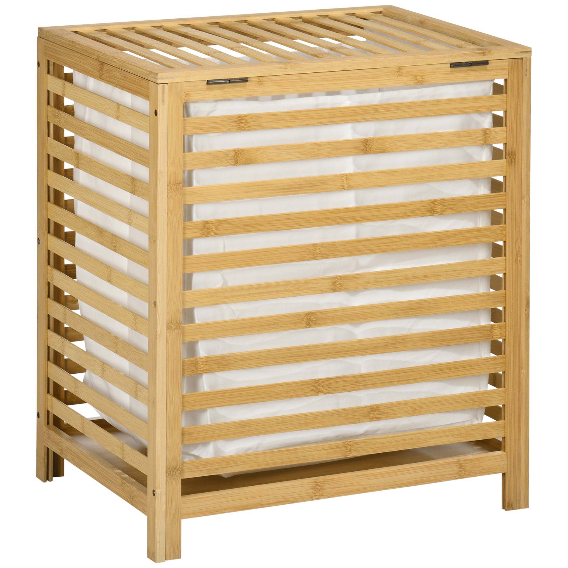 Laundry Basket Hamper 55L Laundry Box, Laundry Collector with Lid, Removable Laundry Bag, for Bedroom, Bathroom, Bamboo, 50 x 36 x 60 cm, Natural