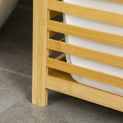 Laundry Basket Hamper 55L Laundry Box, Laundry Collector with Lid, Removable Laundry Bag, for Bedroom, Bathroom, Bamboo, 50 x 36 x 60 cm, Natural