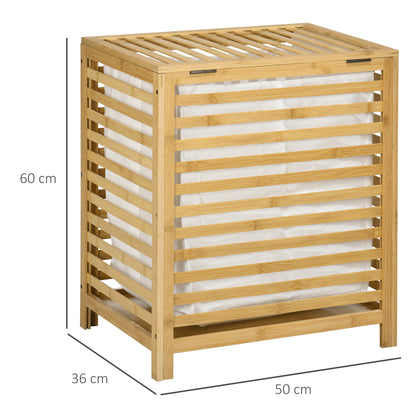 Laundry Basket Hamper 55L Laundry Box, Laundry Collector with Lid, Removable Laundry Bag, for Bedroom, Bathroom, Bamboo, 50 x 36 x 60 cm, Natural