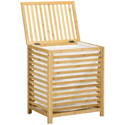 Laundry Basket Hamper 55L Laundry Box, Laundry Collector with Lid, Removable Laundry Bag, for Bedroom, Bathroom, Bamboo, 50 x 36 x 60 cm, Natural