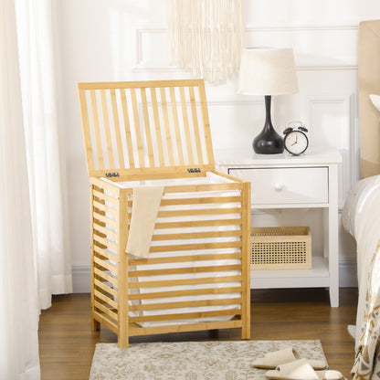 Laundry Basket Hamper 55L Laundry Box, Laundry Collector with Lid, Removable Laundry Bag, for Bedroom, Bathroom, Bamboo, 50 x 36 x 60 cm, Natural