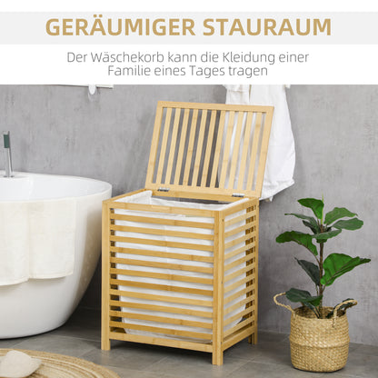 Laundry Basket Hamper 55L Laundry Box, Laundry Collector with Lid, Removable Laundry Bag, for Bedroom, Bathroom, Bamboo, 50 x 36 x 60 cm, Natural