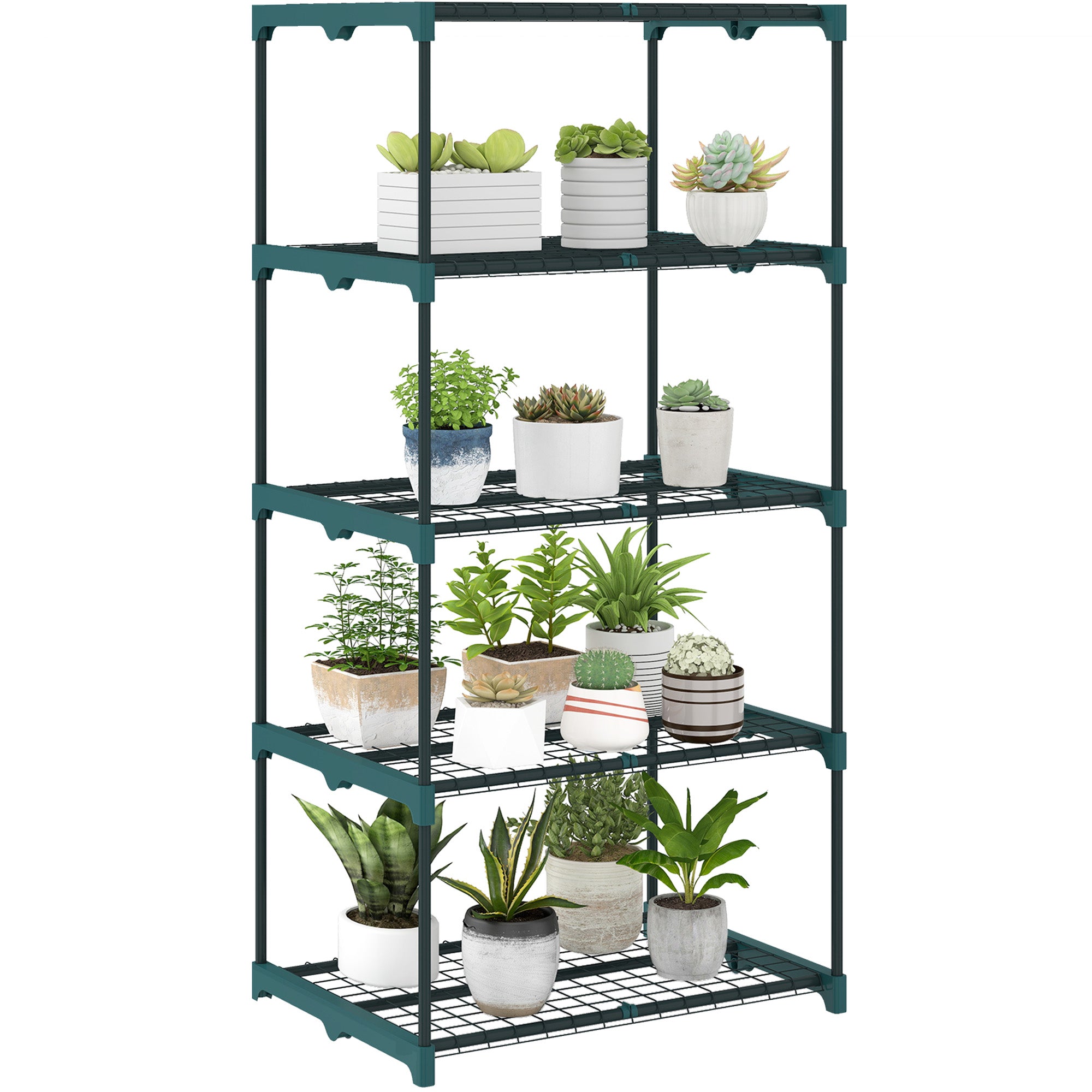 5-Tier Steel Plant Stand – Indoor/Outdoor, Dark Green, 26.4×19.3×54.3 in