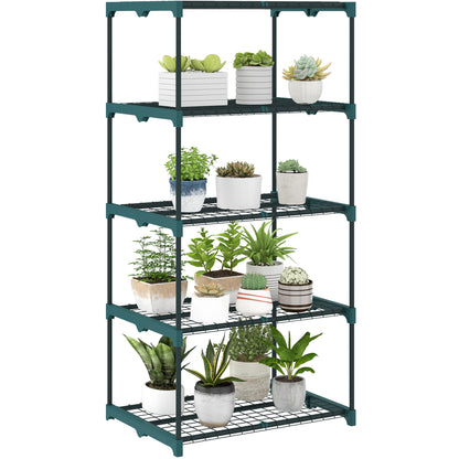 5-Tier Steel Plant Stand – Indoor/Outdoor, Dark Green, 26.4×19.3×54.3 in