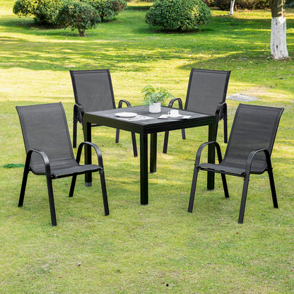 Set of 4 Metal and Breathable Fabric Garden Chairs, Outdoor Chairs for Balcony with Armrests, 70x54x90cm, Black