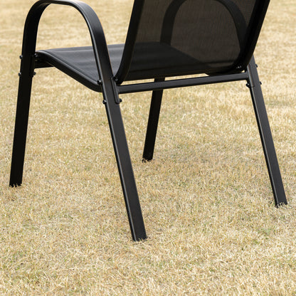 Set of 4 Metal and Breathable Fabric Garden Chairs, Outdoor Chairs for Balcony with Armrests, 70x54x90cm, Black