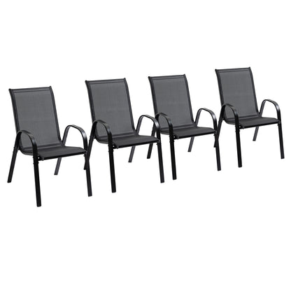 Set of 4 Metal and Breathable Fabric Garden Chairs, Outdoor Chairs for Balcony with Armrests, 70x54x90cm, Black